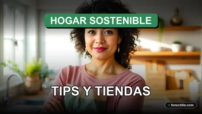 Guía de hogar sostenible en Chile con productos ecológicos en una mesa de madera reciclada.