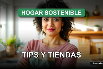 Guía de hogar sostenible en Chile con productos ecológicos en una mesa de madera reciclada.