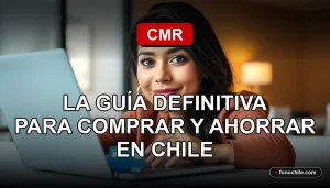Tarjeta de crédito CMR sobre escritorio con gráficos abstractos en pantalla de laptop, guía para comprar y ahorrar en Chile.