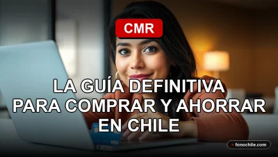 Tarjeta de crédito CMR sobre escritorio con gráficos abstractos en pantalla de laptop, guía para comprar y ahorrar en Chile.