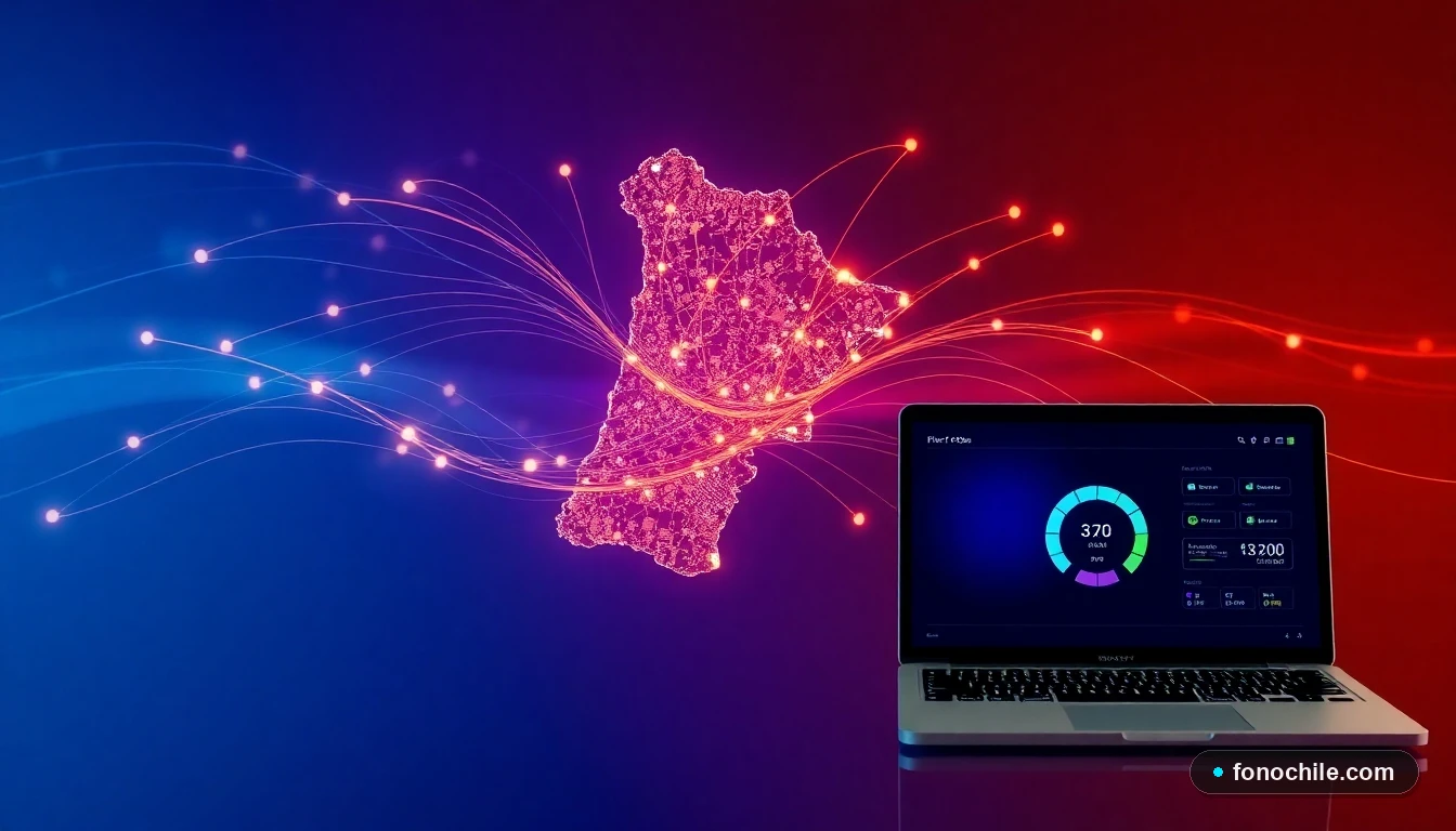 Mapa de cobertura de fibra óptica VTR en Chile mostrando zonas conectadas