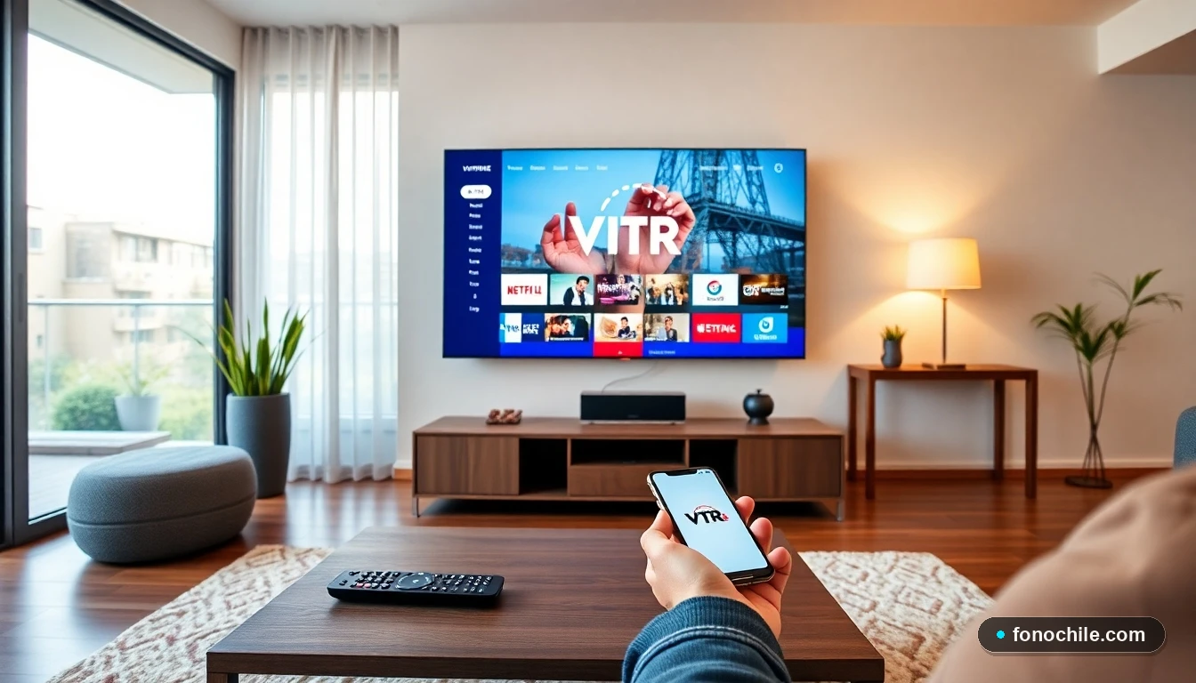 Persona configurando su televisor VTR en el living de una casa en Chile