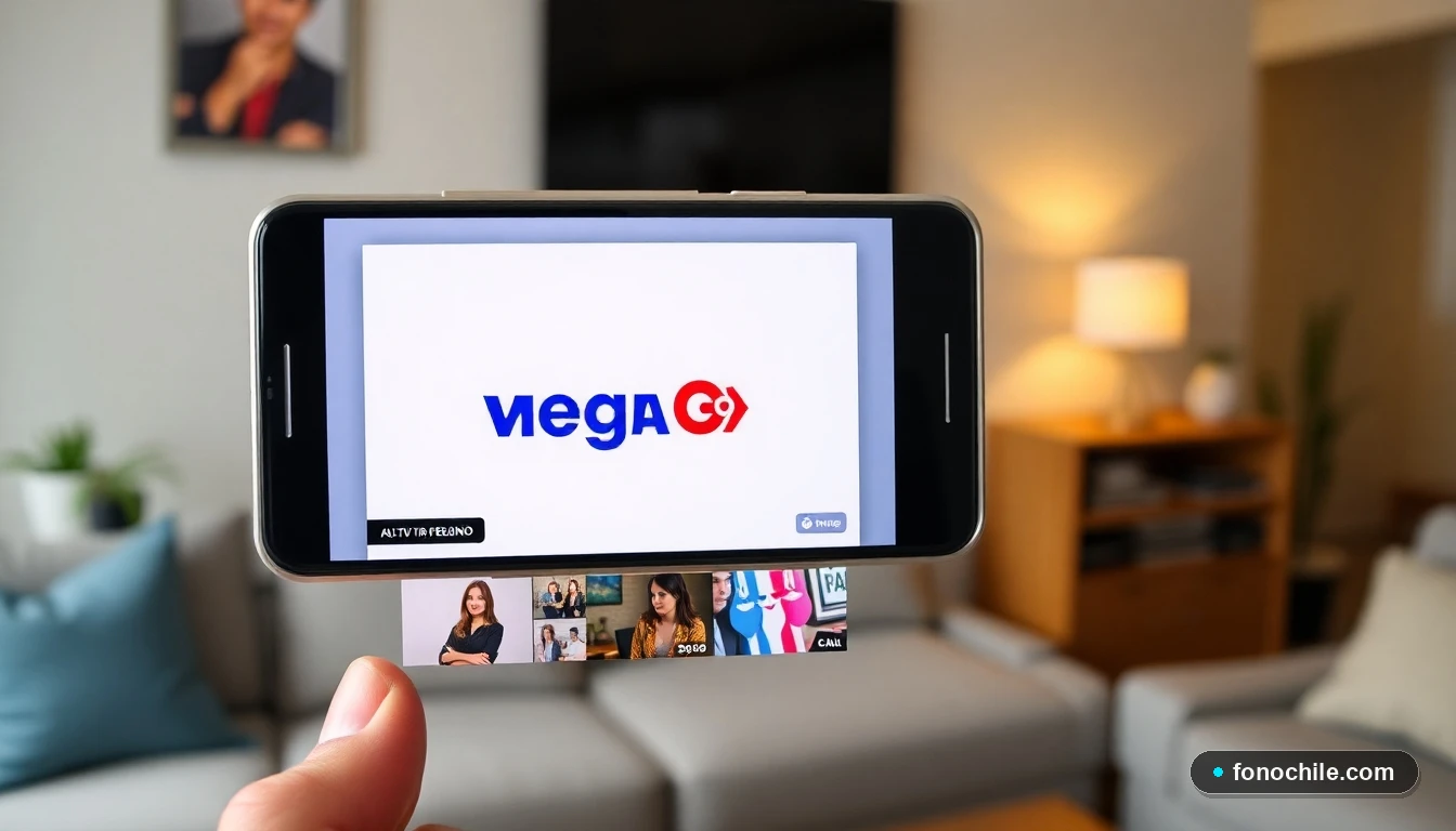 Interfaz de la aplicación VTR TV en un smartphone mostrando el canal Mega Go en Chile