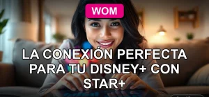 Una mujer disfruta de su serie favorita en Disney+ con Star+ gracias a la conexión estable de WOM Internet Móvil.